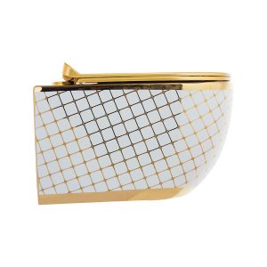 Geometrik Beyaz Altın Kanalsız Asma Klozet